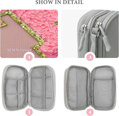 COSHAYSOO Electronics Accessories Organizer Bag with Chenille Letter Patch TECH for Women Travel Gifts, Traveling Essentials Compact Case Waterproof Must Have Pouch for Cord Charger Adapter (Gray)