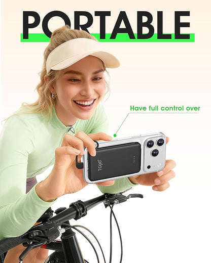 TG90° Ultra Slim 5000mAh Portable Charger Built-in Foldable AC Wall Plug and Cables, Pocket Size USB C Power Bank,External Battery Pack Compatible with iPhone 17 16 15 14 13 12 Android Devices iPad