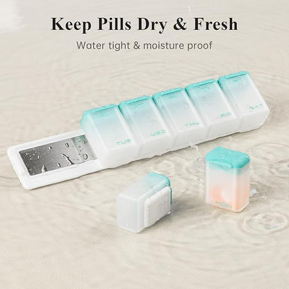 Weekly Pill Organizer Magnetic, Removable Pill Box 7 Day 1 Time a Day, Large Pill Case Travel, Week Once Daily Medication Dispenser, Medicine Container Holder for Supplement Vitamin, Cyan