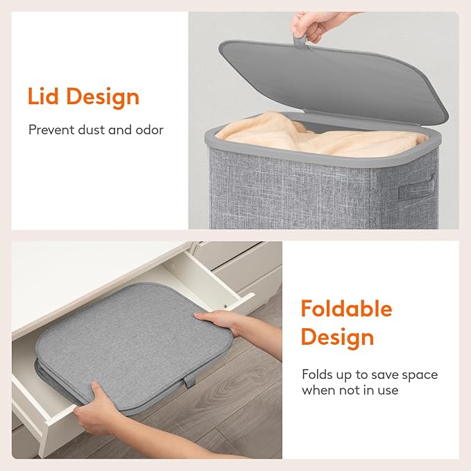 Lifewit 105L Laundry Basket with Lid, Large Laundry Hamper with Plastic Handles and Removable Bag, Foldable Tall Dirty Clothes Hampers for Laundry for Laundry Room, Bedroom, Bathroom, Dorm, Light Gray