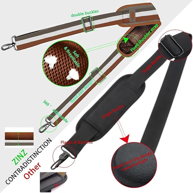 ZINZ Shoulder Strap Universal Bag Strap - 78" Ultra-Thick Padded with Dual Balanced Adjustable Buckles for Briefcase, Travel, Sports, Laptop, Crossbody Bag，Stripes-BrWGy
