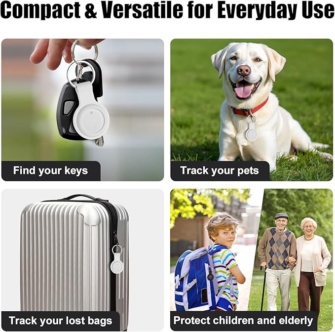 2 Pack Item Finder Works with Apple Find My (iOS Only), Bluetooth Tracker with Keychain & Case, Luggage Locator, Tracking Tags, Anti-Lost Device for Keys, Wallets, Bags, Pets (2 Pack-White)