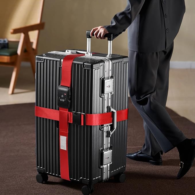 Travel Inspira TSA Lock Luggage Straps for Suitcases | Anti-Burst Protection, High Visibility Color, Easy Identification | Adjustable Heavy-Duty Belt for 20-32 Inch Suitcases