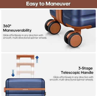 Luggage Sets 3 Piece, Carry On Luggage 20In With Spinner Wheels,PC Hardside Suitcase Set with TSA Lock,Durable Carry On Suitcase With Travel Backpack for Men (Navy Blue, 3 piece set (BP/20inch))