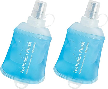 CLINTT 150ml Soft Flask, Foldable Running Water Bottle, TPU Folding Soft Water Flask, BPA-Free Collapsible Flask for Hydration Pack Running Vest, Cycling, Climbing, Hiking - 2Pcs, Blue