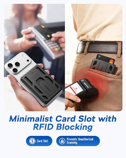 VEGER Portable Charger, Magnetic Power Bank with Phone Stand, Card Slot RFID Blocking, Global Tracking, 20W USB-C Fast Charging Powerbank, 15W Wireless Battery Pack for iPhone17/16/15/14/13/12 Black