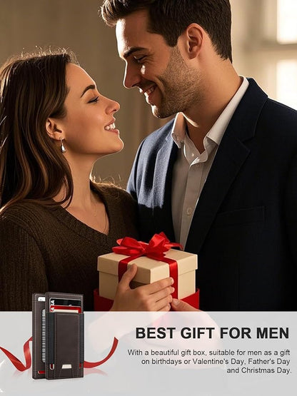 Wallet for Men Slim Leather Wallets for 9-13 Cards, RFID Blocking Thin Card Holder Wallet with ID Window & Stretchable Cash Slot, Minimalist Bifold Small Wallet for Front Pocket, Birthday Gift for Men