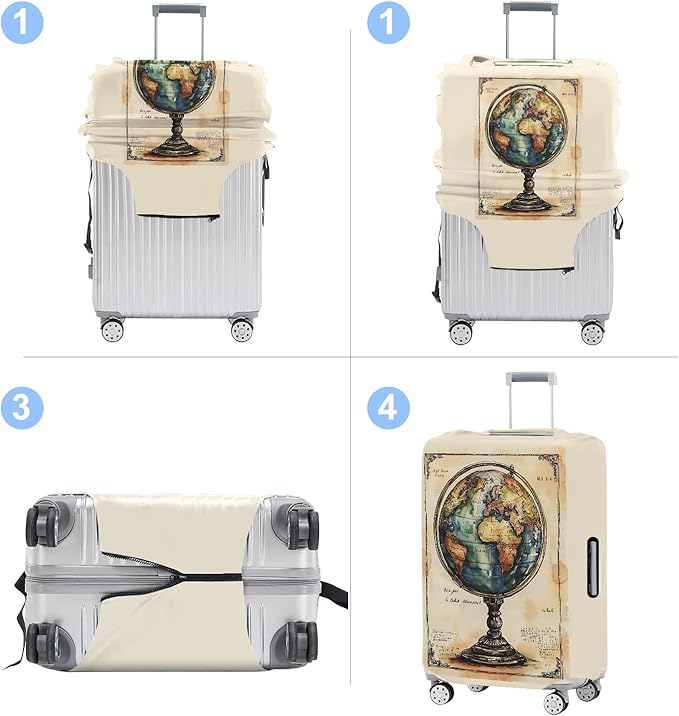 Luggage Cover Washable Suitcase Protector Anti-scratch Suitcase cover Fits 20-34 Inch Luggage (Globe, M(24-26inch suitcase))
