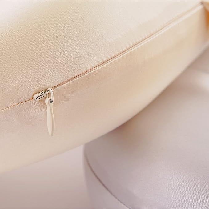 100% Mulberry Silk Neck Pillow for Travel 22 Momme Real Silk Travel Pillow for Pain Relief Sleeping,Silk Airplane Pillow, Anti Wrinkle Travel Pillow Made in USA (Champagne)