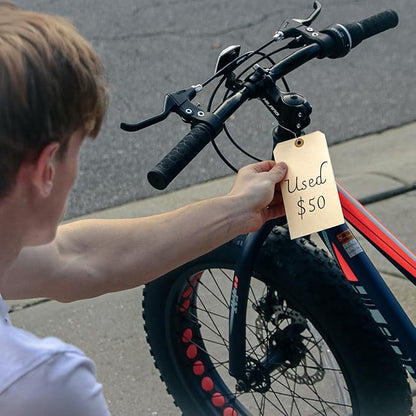 100 Large Manila Paper Tags with Wire Attached – # 8, 6 1/4" x 3 1/8" – Manilla Shipping Tags with Reinforced Eyelet and Metal Wire, Labels with Ties