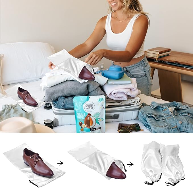 GONGKANGYUAN 10 Pack Shoe Bags for Travel Satin Fabric Shoe Bag with Drawstring for Men Women Travel Protecting Storing Shoes