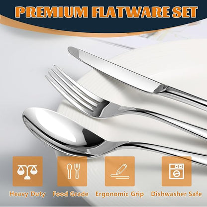 Silverware Set for 4, Heavy Duty Stainless Steel Cutlery Set Flatware Set,20 Piece Premium Silverware, Mirror Polished Modern Cutlery include Fork Knife Spoon Set,Dishwasher Safe