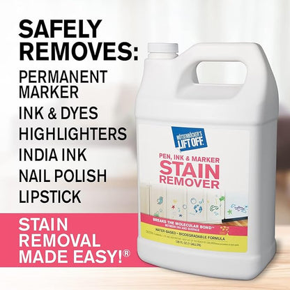 Motsenbocker's Lift Off 41001 Pen, Ink & Marker Stain Remover – Removes Nail Polish, Makeup, and Dyes From Walls, Countertops, Tile, and More, Pre-Wash Laundry Treatment – 1 Gallon