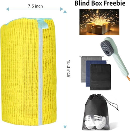2Pcs Shoe Washing Machine Bag, Durable Laundry Shoe Bag for Washing Machine, Fluffy Fibers 360° Cleaning, Includes Liquid Shoe Brush & Travel Dust Bag, Ideal for Sneakers & Gym Shoes (yellow)