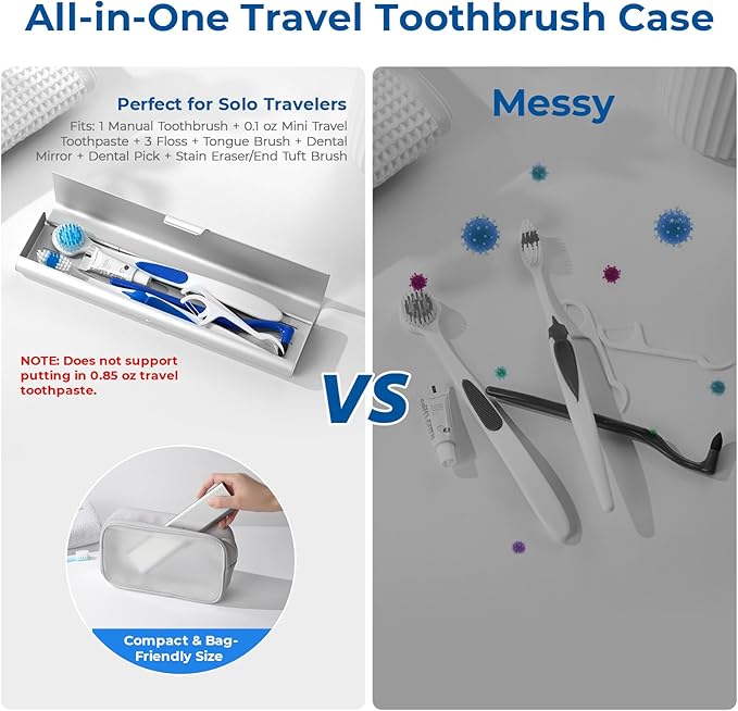 2 Pack Wider Aluminum Toothbrush Travel Case, Portable Travel Toothbrush Holder, Durable Manual Toothbrush Box Container for Traveling, Bathroom, Camping, Business Trip