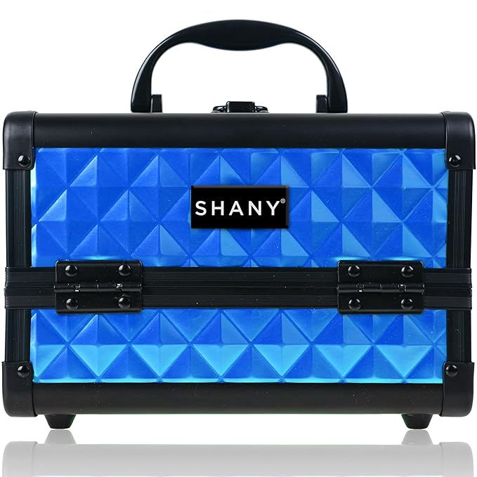 SHANY Chic Makeup Train Case Cosmetic Box Portable Makeup Case Cosmetics Beauty Organizer Jewelry storage with Locks, Multi trays Makeup Storage Box with Makeup Mirror - Peacock Blue