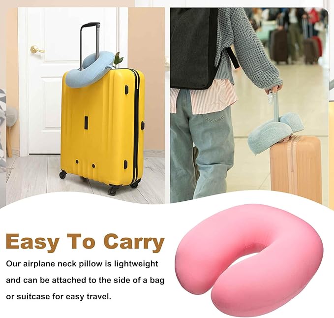 HARFINGTON Travel Pillow Airplane Neck Pillow U-Shaped Filled with Foam Beads Stuffable Classic for Sleeping Neck Chin Lumbar Support, Pink