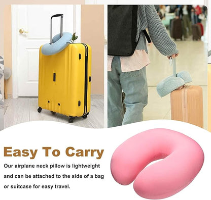 HARFINGTON Travel Pillow Airplane Neck Pillow U-Shaped Filled with Foam Beads Stuffable Classic for Sleeping Neck Chin Lumbar Support, Pink