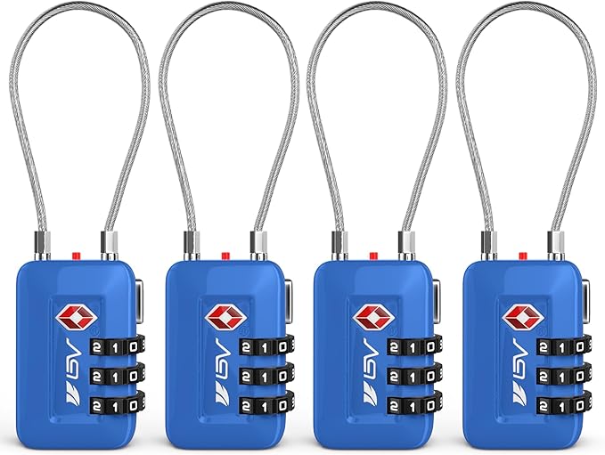 TSA Accpeted Luggage Travel Lock, Set-Your-Own Combination Lock for School Gym Locker, Luggage Suitcase Baggage Locks, Filing Cabinets, Toolbox, Case (Blue, 4 Pack)