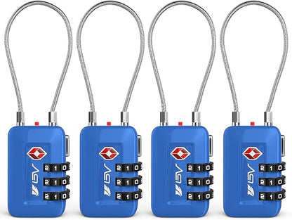 TSA Accpeted Luggage Travel Lock, Set-Your-Own Combination Lock for School Gym Locker, Luggage Suitcase Baggage Locks, Filing Cabinets, Toolbox, Case (Blue, 4 Pack)