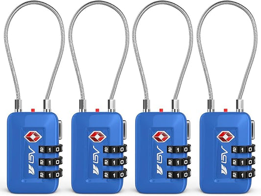 TSA Accpeted Luggage Travel Lock, Set-Your-Own Combination Lock for School Gym Locker, Luggage Suitcase Baggage Locks, Filing Cabinets, Toolbox, Case (Blue, 4 Pack)