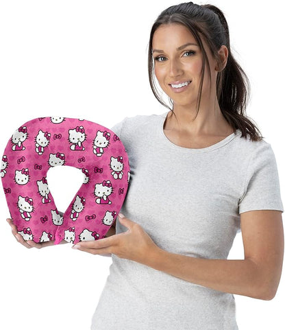 Northwest Hello Kitty I Love Pink Travel Neck Pillow, U-Shaped Plush Cushion for Airplane, Traveling, Car, 12x13 inches