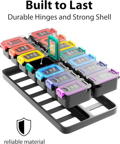 Large Weekly Pill Organizer 2 Times a Day – AM/PM Medicine Organizer with Thick Silicone Seal, Upgraded Secure Locks, Moisture-Proof Pill Box with Removable Rows for Travel, Fits Large Supplements