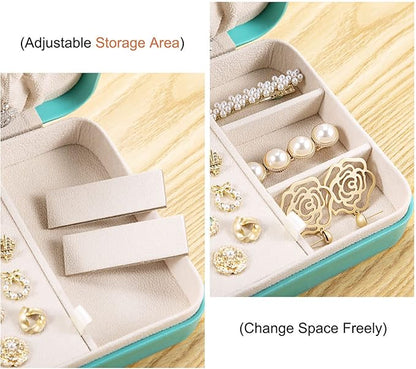 LANDICI Small Jewelry Box for Women Girls, PU Leather Travel Jewelry Organizer Case, Portable Jewellery Storage Holder Display for Ring Earrings Necklace Bracelet Bangle Watch Men Kids Gift, Lake Blue