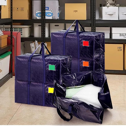 12 Pack Extra Large Heavy Duty Moving Bags with Reinforced Zipper & Wide Handles, Moisture-Resistant Storage Bins Packing Cubes for Clothes, College Dorm, Travel, and Home Organization, DarkBlue