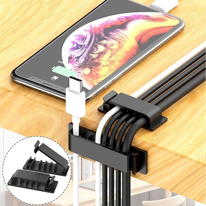 ELII 300PCS Cable Management Kit,4 Cable Sleeve 35 Cable Clips with 11Cord Holders,20 Roll Cable Organizer Straps and 200 Fastening Cable Ties,20 Cable Zip Tie Mounts for Computer TV Under Desk