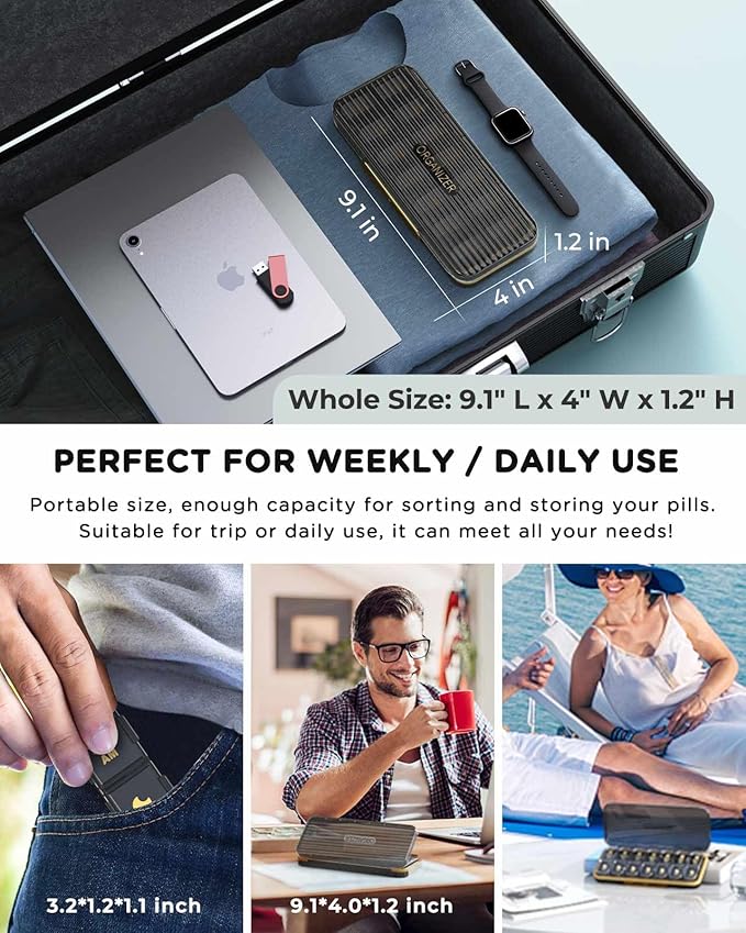 Pill Organizer 2 Times A Day, 7 Day Am Pm Pill Box - Acedada Weekly Pill Organizer Twice A Day, Portable Removable Daily Medicine Container Dispenser Case for Vitamin Fish Oil Supplement, Black Grey