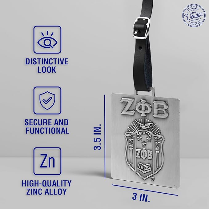 Zeta Phi Beta Sorority Paraphernalia - Official Vendor - Travel Luggage Tags - Set of 2 - Greek Letters and Shield