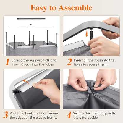 Lifewit 165L Laundry Basket with Lid, Large Laundry Hamper with Plastic Handles and Removable Bag, Foldable Tall Dirty Clothes Hampers for Laundry for Laundry Room, Bedroom, Bathroom, Dorm, Light Gray