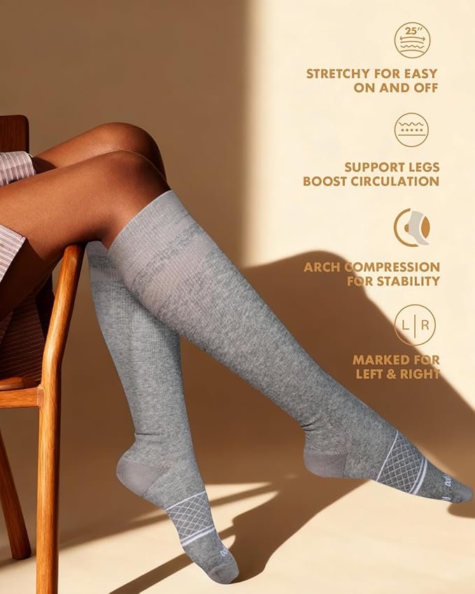 Cotton Compression Socks for Women Men - 2 Pairs 20-30mmHg Circulation Grid Arch Support Socks, Breathable