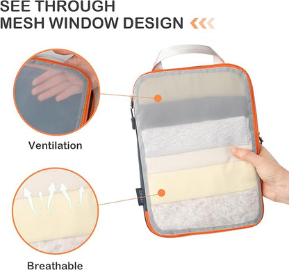 Cipway Compression Packing Cubes Mesh, Lightweight Luggage Organizer Bags with Laundry Bag, Toiletries Bag and Shoe Bag, Travel Essentials for Carry on Suitcase（8 Pcs,Grey）