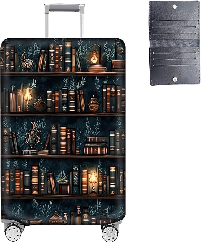 Luggage Cover Protector for 30-32 Inch Suitcases, TSA Approved Elastic Travel Suitcase Covers, Anti-Scratch Washable Luggage Sleeve for Carry On & Checked Bags, Drawn Bookshelv