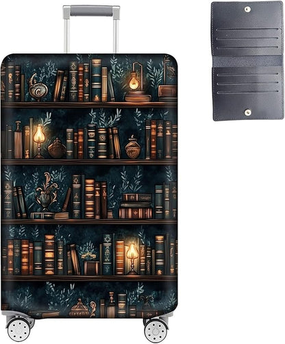 Luggage Cover Protector for 26-28 Inch Suitcases, TSA Approved Elastic Travel Suitcase Covers, Anti-Scratch Washable Luggage Sleeve for Carry On & Checked Bags, Drawn Bookshelv