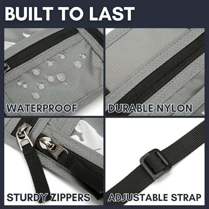 elzama Travel Wallet Passport Holder, RFID Neck Wallet for Traveling Men Women, Super Slim Lightweight Travel Pouch Document Holder Passport Wallet with Neck Strap, Light Grey