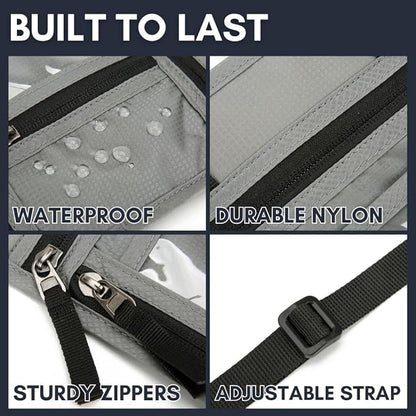 elzama Travel Wallet Passport Holder, RFID Neck Wallet for Traveling Men Women, Super Slim Lightweight Travel Pouch Document Holder Passport Wallet with Neck Strap, Light Grey