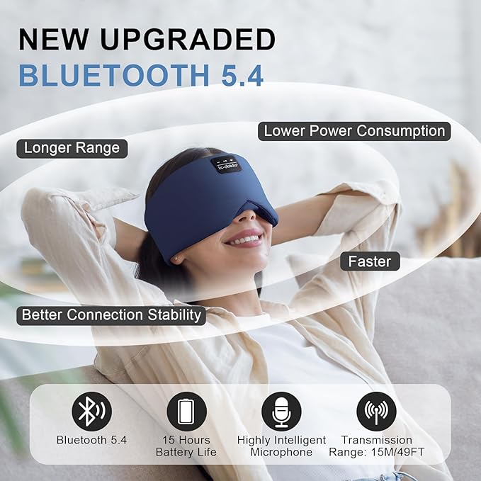 LC-dolida Sleep Mask with Bluetooth Headphones, Ice Silk Sleep Headphones with Bluetooth 5.4, Total Blackout Eye Mask for Sleeping, Sleep Soft Mask for Women Men, All Night Sleep, Travel(Navy)