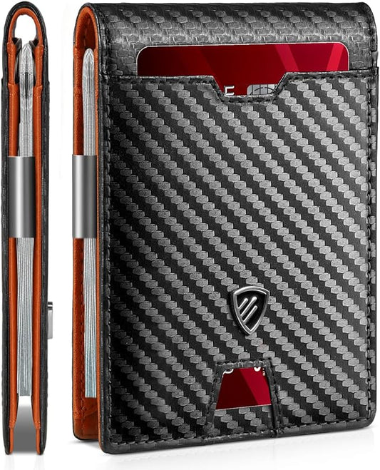 RUNBOX Mens Slim Wallet with Money Clip RFID Blocking Bifold Credit Card Holder for Men with Gift Box