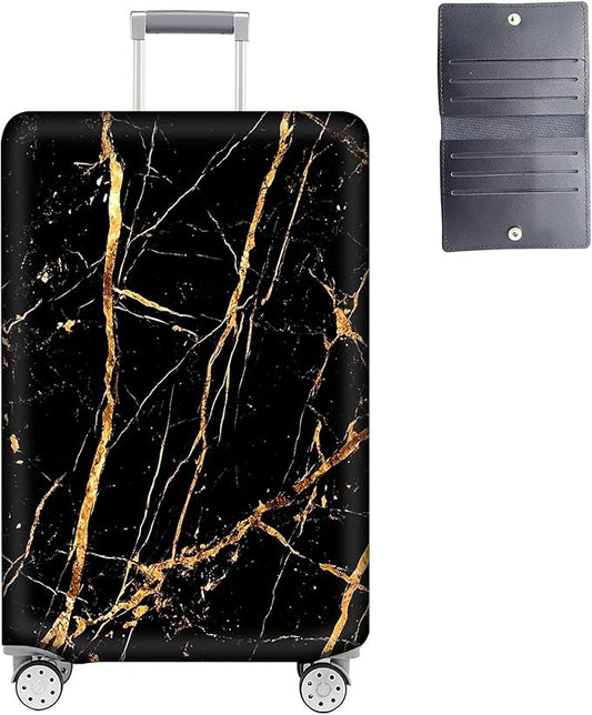 Luggage Cover Protector for 30-32 Inch Suitcases, TSA Approved Elastic Travel Suitcase Covers, Anti-Scratch Washable Luggage Sleeve for Carry On & Checked Bags, Black Marble