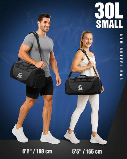 Gonex Gym Duffel Bag with Shoe Compartment Wet Pocket, Large Capacity Sports Duffle Bag for Men Women, Workout & Travel Bag with Multiple Pockets, Black, Small (30L)