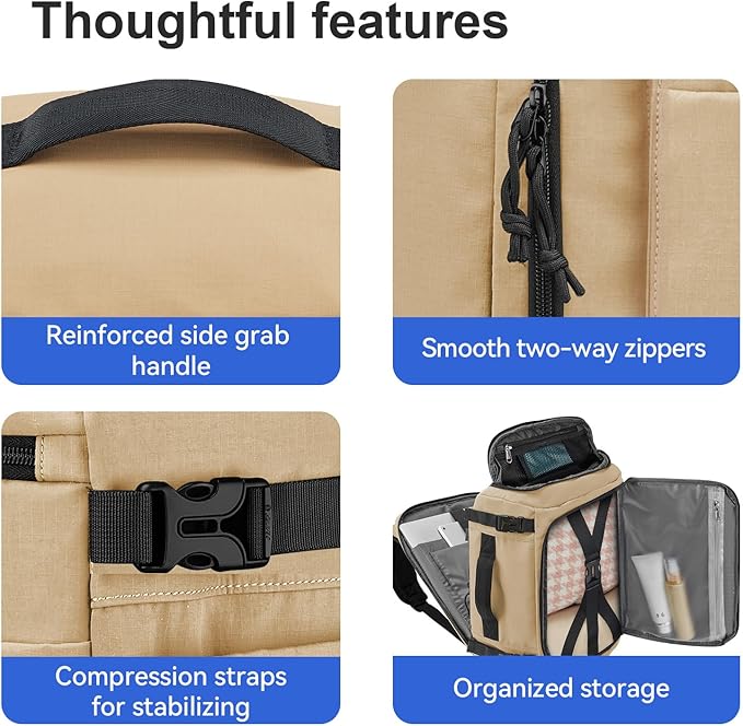 Carry On Travel Backpack with Shoe Compartment Flight Approved Laptop Backpack Expandable Work Business Backpack for Women Men Casual Daypack, Khaki