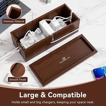 Large Cable Management Box-Stylish Wire Organizer, Wire Concealer and Wire Management Box-Wire Management Box with Protective Sleeve (Brown)