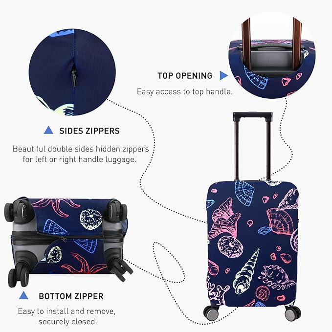 Travel Luggage Cover Protector Stretchy Washable Suitcase Cover With Zippers For 18-22 Inch Luggage (S, Blue, Seashell)