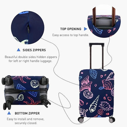 Travel Luggage Cover Protector Stretchy Washable Suitcase Cover With Zippers For 18-22 Inch Luggage (S, Blue, Seashell)