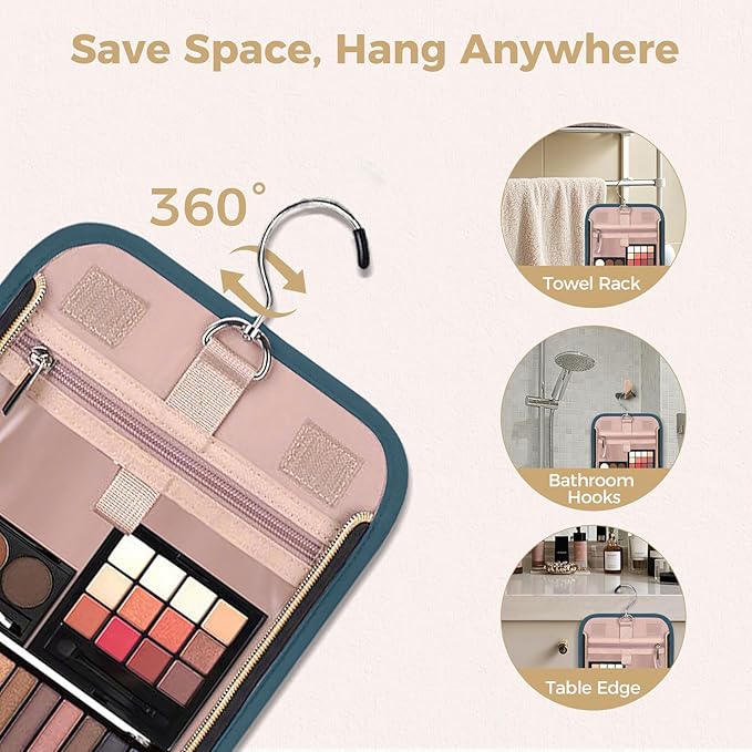 Hanging Toiletry Bag & Makeup Bag for Women with Jewelry Organizer - TSA Approved Large Capacity Travel Cosmetic Organizer, Waterproof Shower Essentials Case with Transparent Pockets
