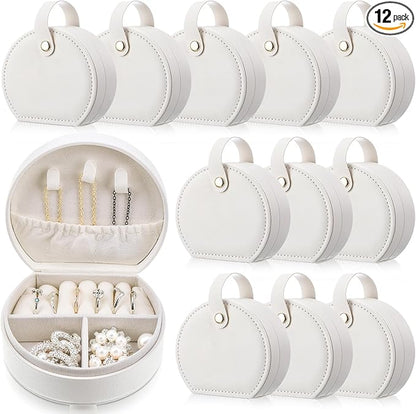 Weysat 12 Pack Travel Jewelry Case Mini Leather Bridesmaid Jewelry Gift Box Bulk Small Earring Storage Organizer (White)