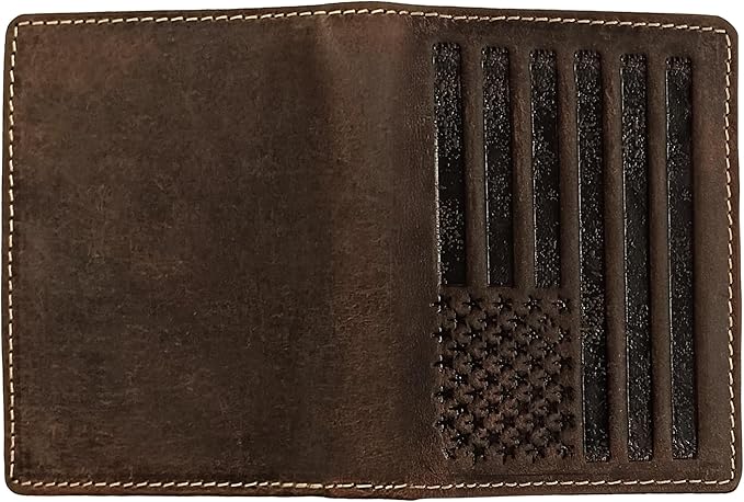ELIZO Leather Short Wallet for Men Western Wallet Rodeo Mens Wallet Flat Bifold Wallets for Men Biker Billfold Wallet for Men Cowboy Wallet RFID Wallet for Men with Credit Card Holder - Large Flag